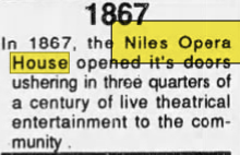 Niles Opera House - Oct 7 1994 Ad (newer photo)